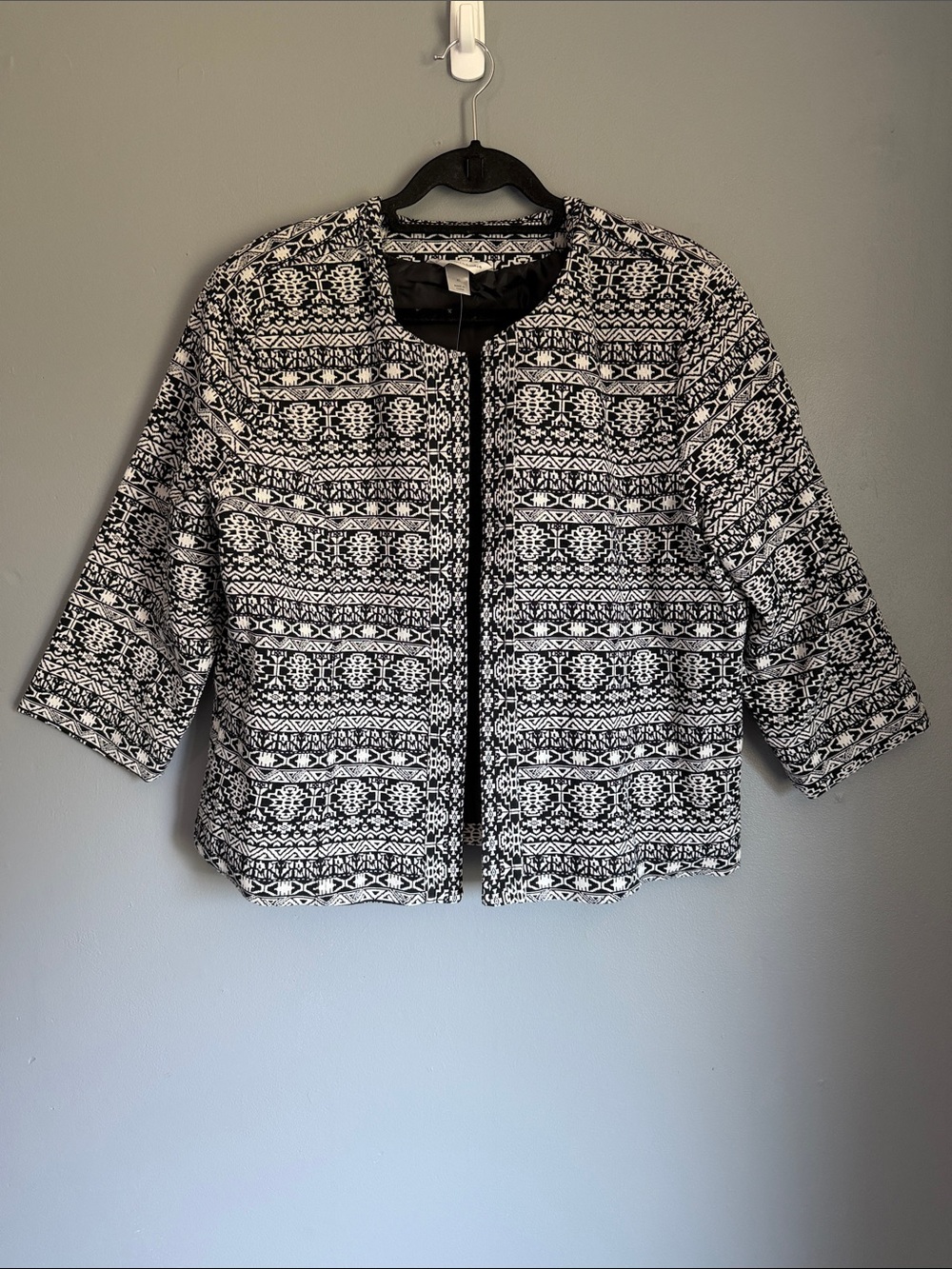 NWT Black & White Geometric Aztec Print Open Front Blazer Jacket XL